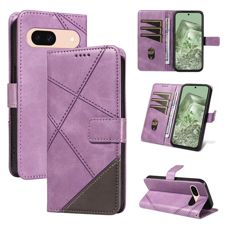 Pour étui Google Pixel 8a, texture veau, cuir mat TPU, housse de téléphone à motif géométrique de ligne - violet