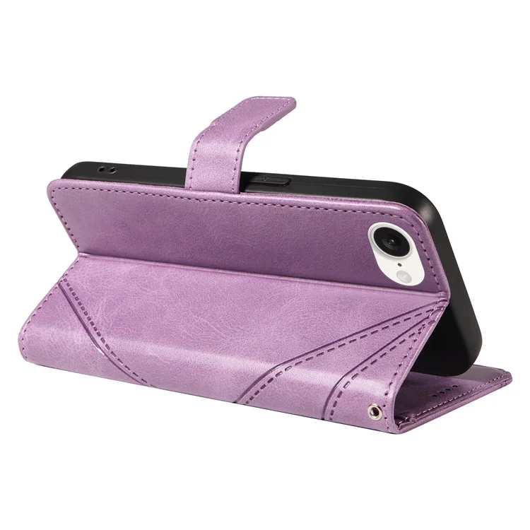 For iPhone 16e Case Leather Card Holder Phone Cover Geometric Line - Purple
