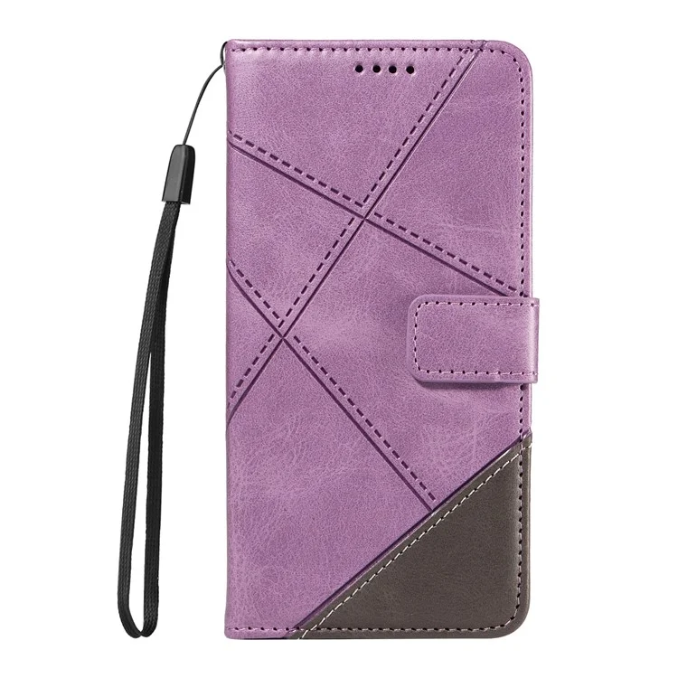 For iPhone 16e Case Leather Card Holder Phone Cover Geometric Line - Purple