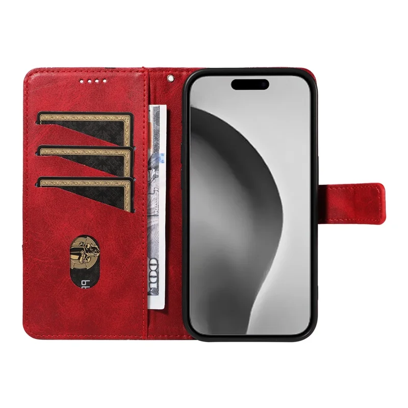 Custodia per iPhone 16 Pro Max Geometric Shockproof Wallet Leathe Phone Cover - Rosso