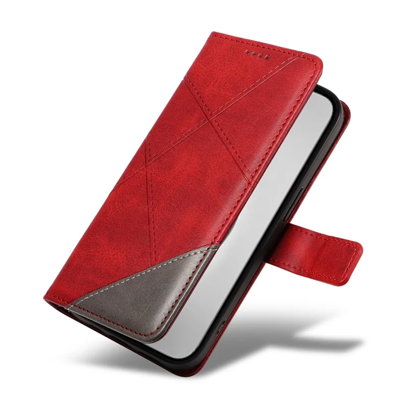 Custodia per iPhone 16 Pro Max Geometric Shockproof Wallet Leathe Phone Cover - Rosso