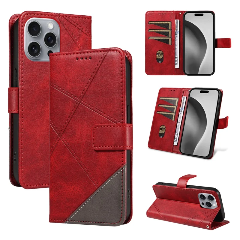 Custodia per iPhone 16 Pro Max Geometric Shockproof Wallet Leathe Phone Cover - Rosso