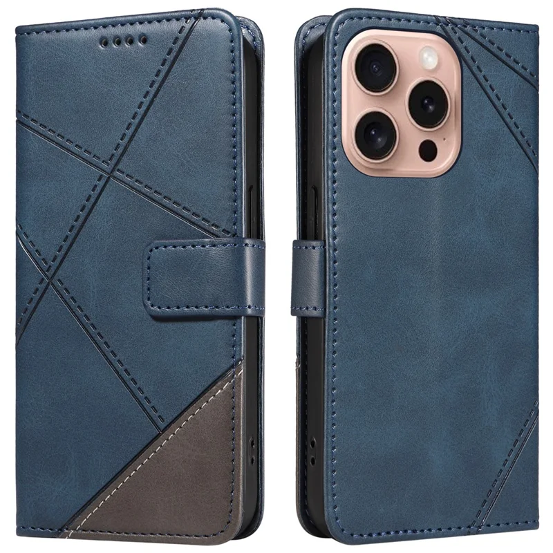 Custodia per iPhone 16 Pro Card Holder Chiusura Magnetica in Pelle Custodia per Telefono Geometrica - Blu