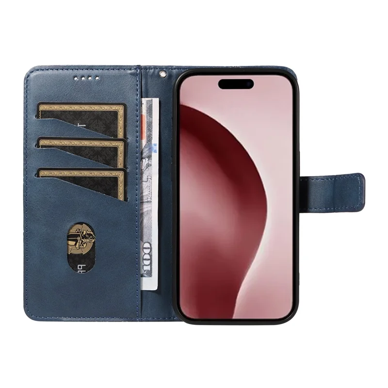 Custodia per iPhone 16 Pro Card Holder Chiusura Magnetica in Pelle Custodia per Telefono Geometrica - Blu