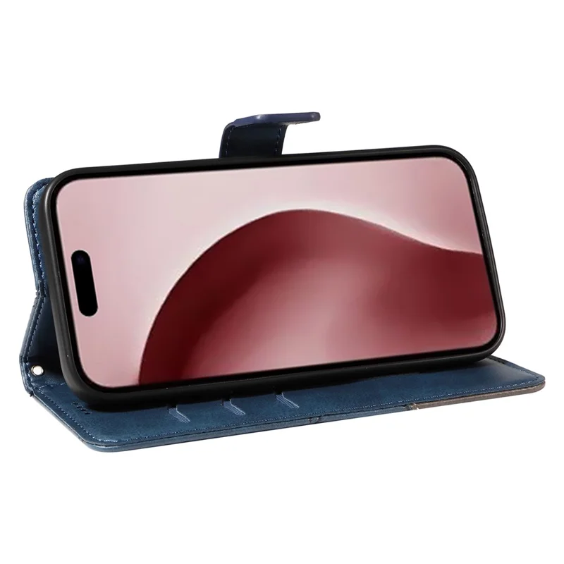Custodia per iPhone 16 Pro Card Holder Chiusura Magnetica in Pelle Custodia per Telefono Geometrica - Blu