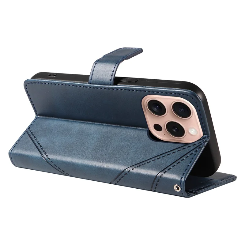 Custodia per iPhone 16 Pro Card Holder Chiusura Magnetica in Pelle Custodia per Telefono Geometrica - Blu