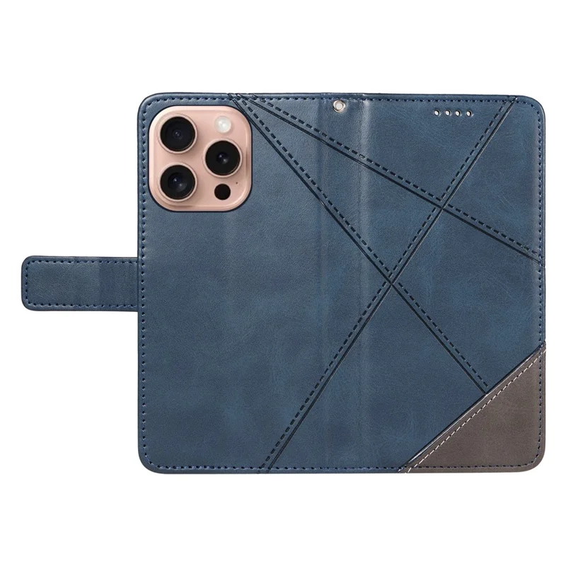 Custodia per iPhone 16 Pro Card Holder Chiusura Magnetica in Pelle Custodia per Telefono Geometrica - Blu