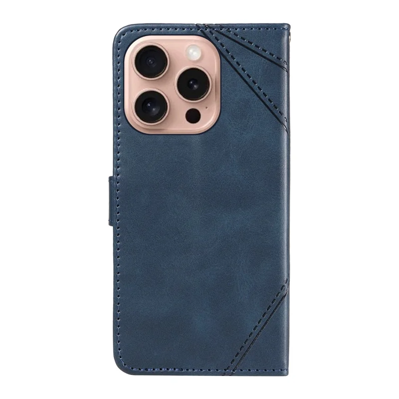 Custodia per iPhone 16 Pro Card Holder Chiusura Magnetica in Pelle Custodia per Telefono Geometrica - Blu
