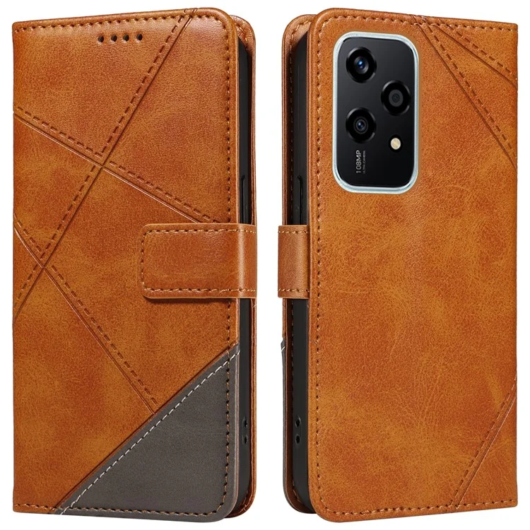 For Honor 200 Lite Case Wallet Stand Leather Phone Cover Geometric Line Imprinted - Marrom