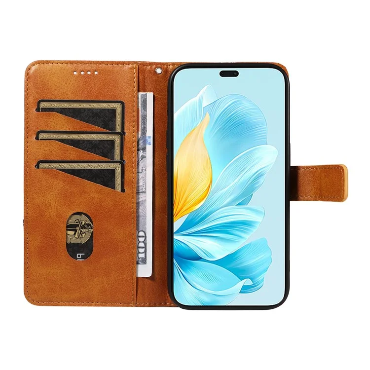For Honor 200 Lite Case Wallet Stand Leather Phone Cover Geometric Line Imprinted - Marrom