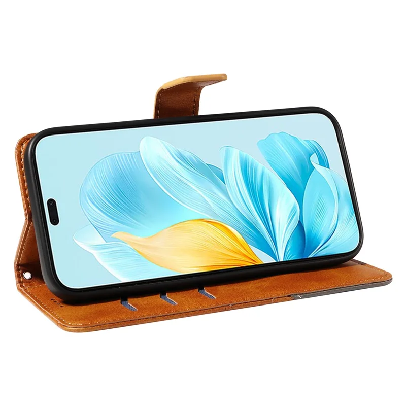 For Honor 200 Lite Case Wallet Stand Leather Phone Cover Geometric Line Imprinted - Marrom