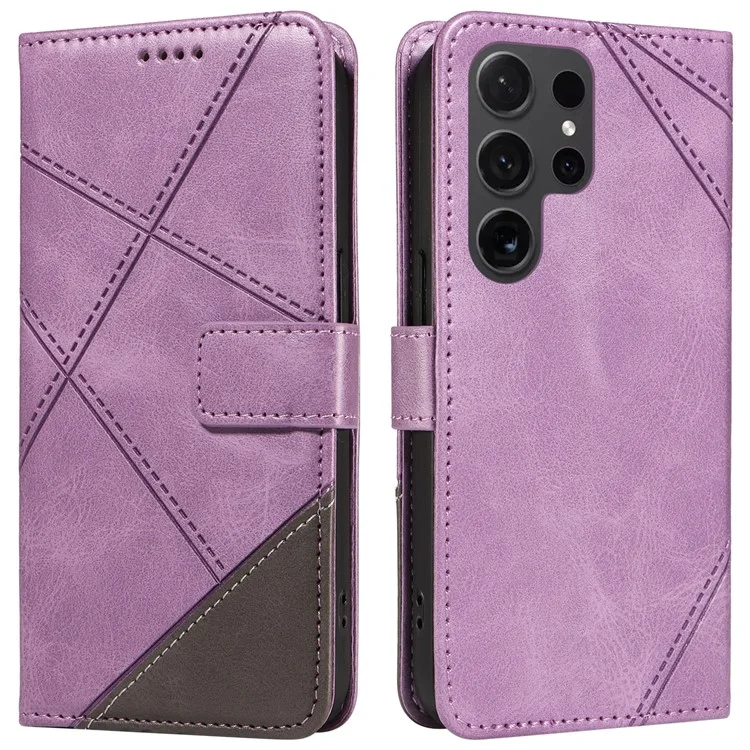 Para Samsung Galaxy S24 Ultra Case PU Leather Phone Cover com suporte para cartão Geometric Line - Roxo