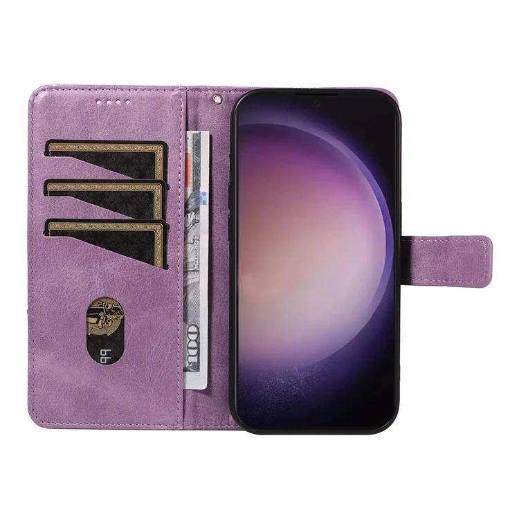 Para Samsung Galaxy S24 Ultra Case PU Leather Phone Cover com suporte para cartão Geometric Line - Roxo