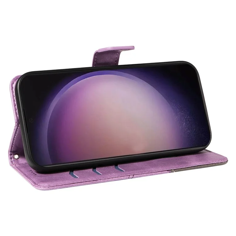 Para Samsung Galaxy S24 Ultra Case PU Leather Phone Cover com suporte para cartão Geometric Line - Roxo