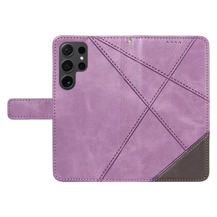 Para Samsung Galaxy S24 Ultra Case PU Leather Phone Cover com suporte para cartão Geometric Line - Roxo