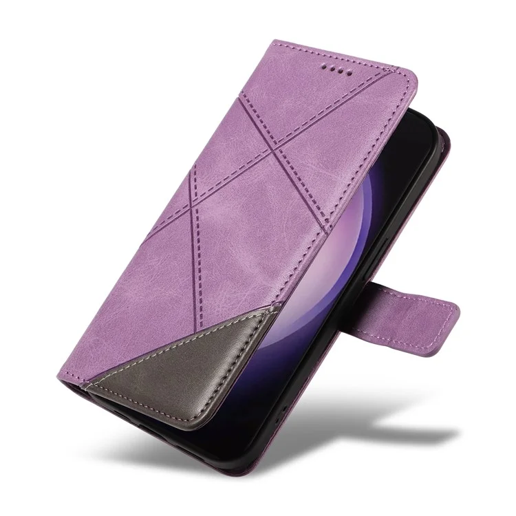 Para Samsung Galaxy S24 Ultra Case PU Leather Phone Cover com suporte para cartão Geometric Line - Roxo