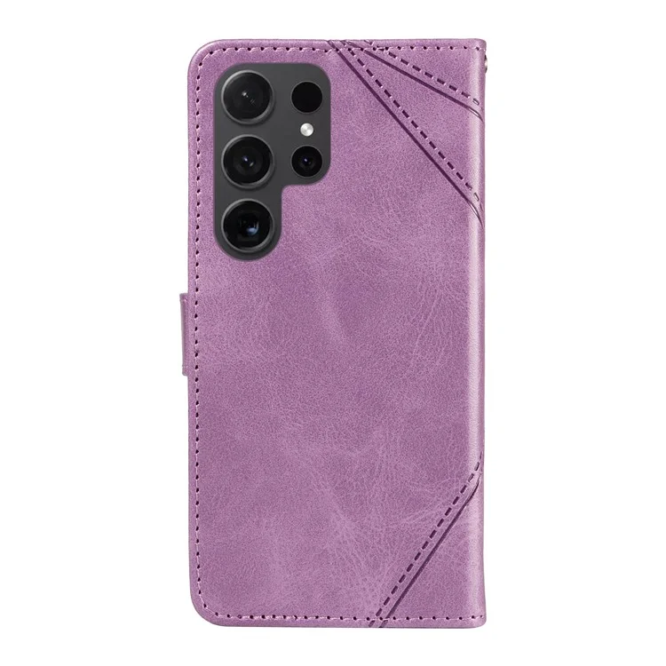 Para Samsung Galaxy S24 Ultra Case PU Leather Phone Cover com suporte para cartão Geometric Line - Roxo