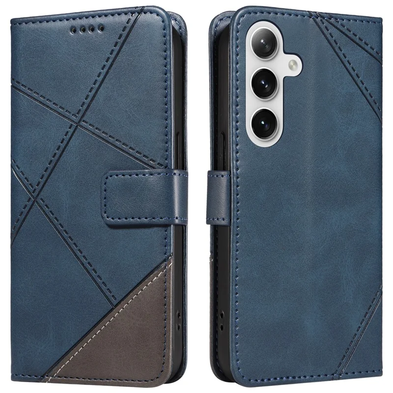 Voor Samsung Galaxy S25 / S24 Hoes PU Leer Kalfstextuur Portemonnee Telefoonhoes Geometrische Lijn - Blauw
