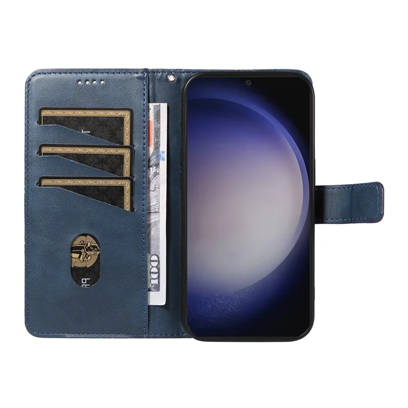 Voor Samsung Galaxy S25 / S24 Hoes PU Leer Kalfstextuur Portemonnee Telefoonhoes Geometrische Lijn - Blauw