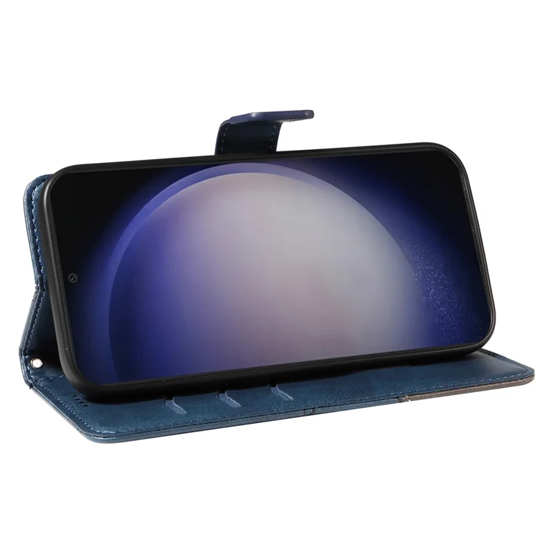 Voor Samsung Galaxy S25 / S24 Hoes PU Leer Kalfstextuur Portemonnee Telefoonhoes Geometrische Lijn - Blauw