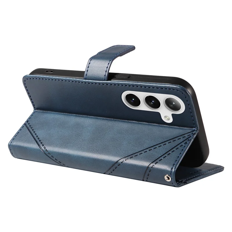 Voor Samsung Galaxy S25 / S24 Hoes PU Leer Kalfstextuur Portemonnee Telefoonhoes Geometrische Lijn - Blauw