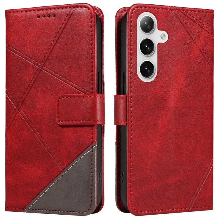 Für Samsung Galaxy S25 / S24 Hülle PU-Leder Kalbleder-Textur Wallet Handyhülle Geometrische Linie - Rot