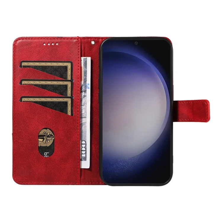Für Samsung Galaxy S25 / S24 Hülle PU-Leder Kalbleder-Textur Wallet Handyhülle Geometrische Linie - Rot