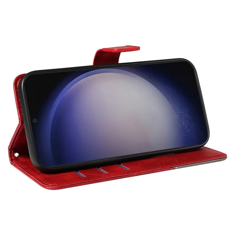 Für Samsung Galaxy S25 / S24 Hülle PU-Leder Kalbleder-Textur Wallet Handyhülle Geometrische Linie - Rot