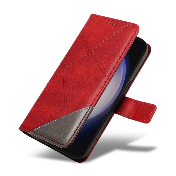Für Samsung Galaxy S25 / S24 Hülle PU-Leder Kalbleder-Textur Wallet Handyhülle Geometrische Linie - Rot