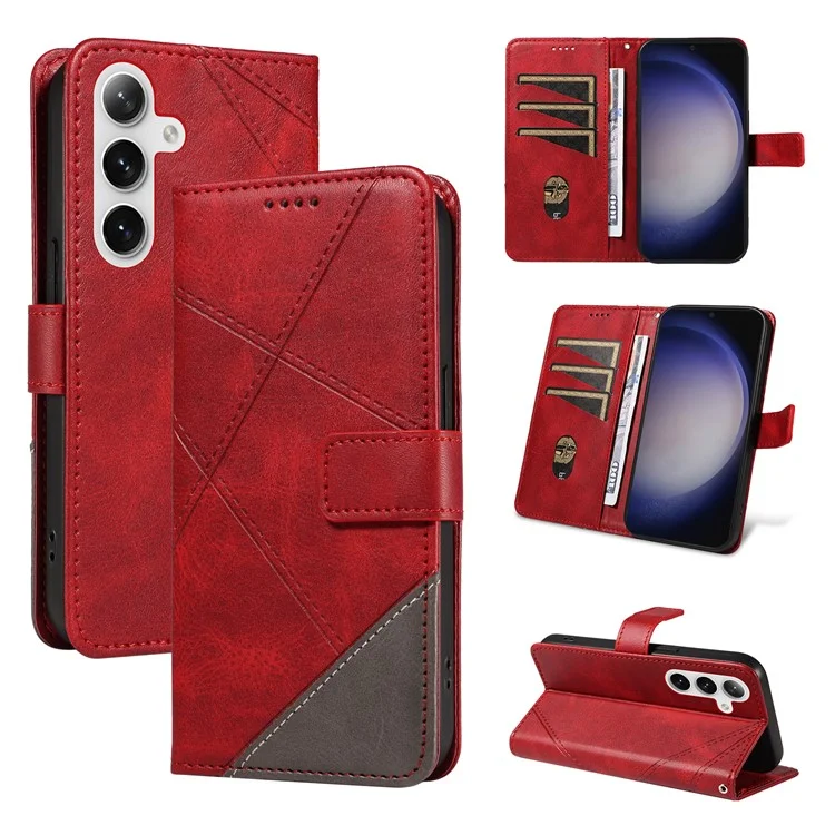 Für Samsung Galaxy S25 / S24 Hülle PU-Leder Kalbleder-Textur Wallet Handyhülle Geometrische Linie - Rot