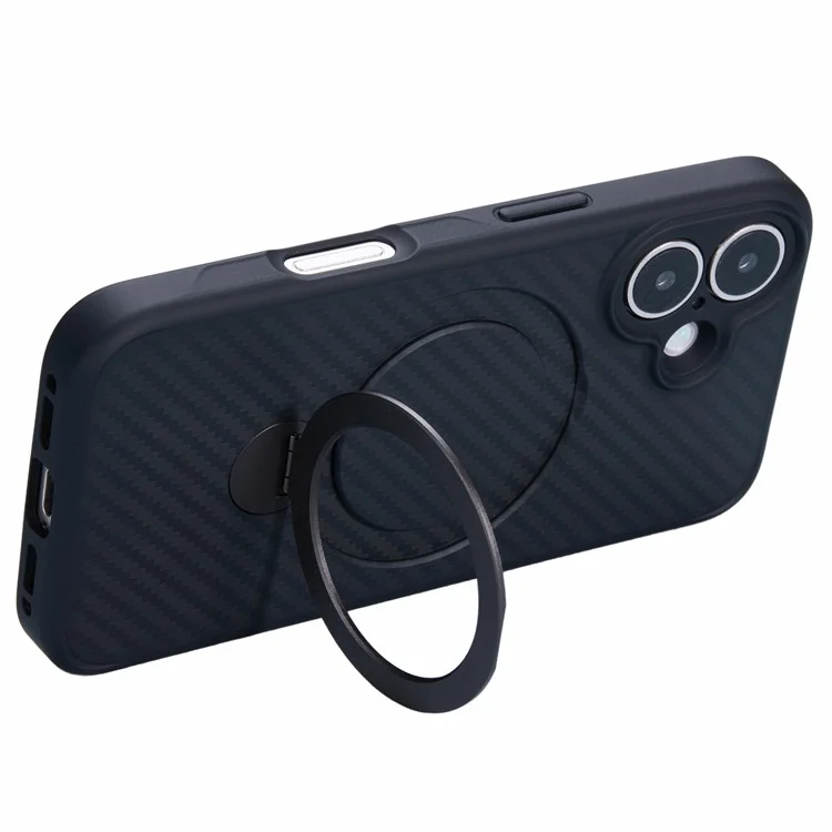 For iPhone 16 Plus Case Compatible with MagSafe Kickstand TPU+PC Phone Cover Carbon Fiber Texture