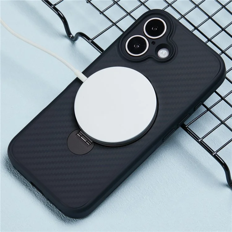 For iPhone 16 Plus Case Compatible with MagSafe Kickstand TPU+PC Phone Cover Carbon Fiber Texture