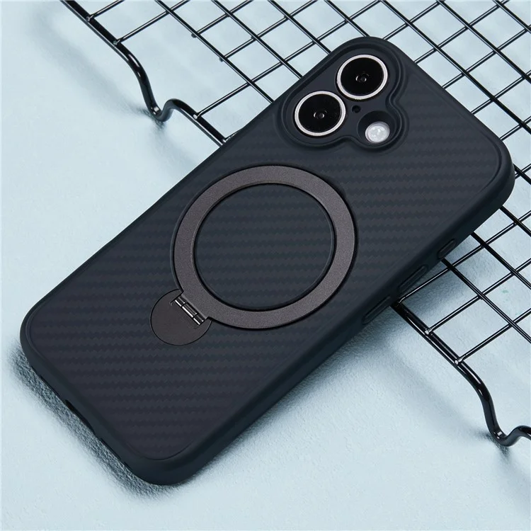 For iPhone 16 Plus Case Compatible with MagSafe Kickstand TPU+PC Phone Cover Carbon Fiber Texture