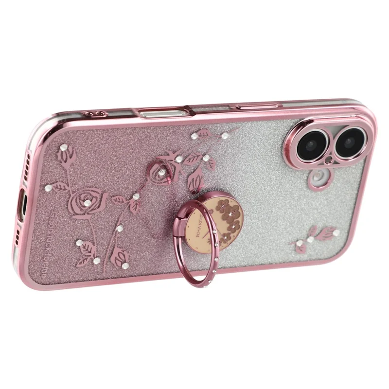 KADEM Für iPhone 16 Hülle TPU Ring Halter Handyhülle Farbverlauf Stoßfest - Roségold