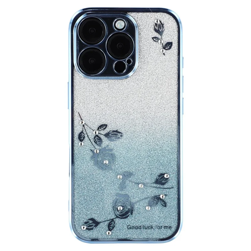 KADEM Für iPhone 16 Pro Case Stoßfestes TPU-Telefoncover Sparkle Pretty Floral - Blau