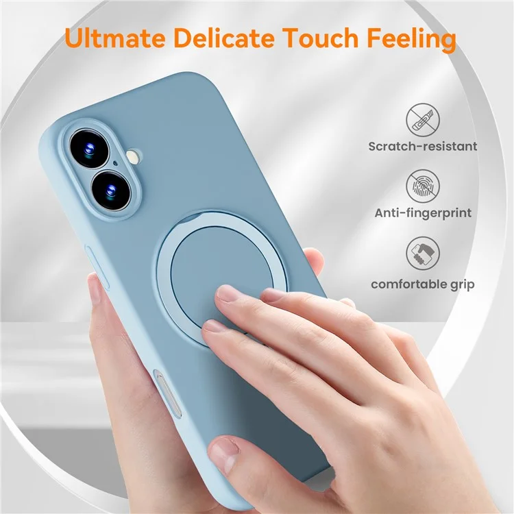 For iPhone 16 Plus Case Compatible with MagSafe Liquid Silicone Phone Cover Rotatable Kickstand - Sky Blue