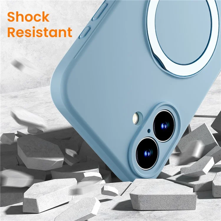 For iPhone 16 Plus Case Compatible with MagSafe Liquid Silicone Phone Cover Rotatable Kickstand - Sky Blue