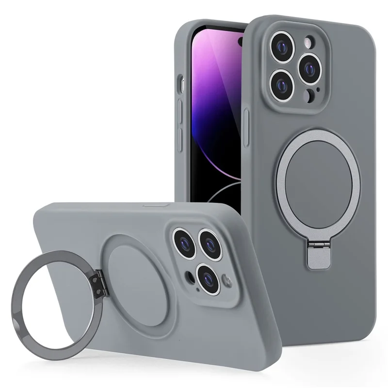 For iPhone 16 Pro Max Case Magnetic Kickstand Liquid Silicone Soft Phone Cover Compatible with MagSafe - Grey