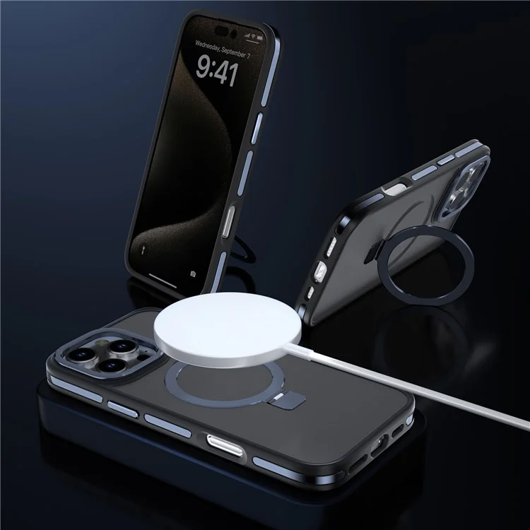 C1 Series Para iPhone 16 Pro Case Magnetic Invisible Holder TPU+PC Skin Touch Phone Cover - Negro