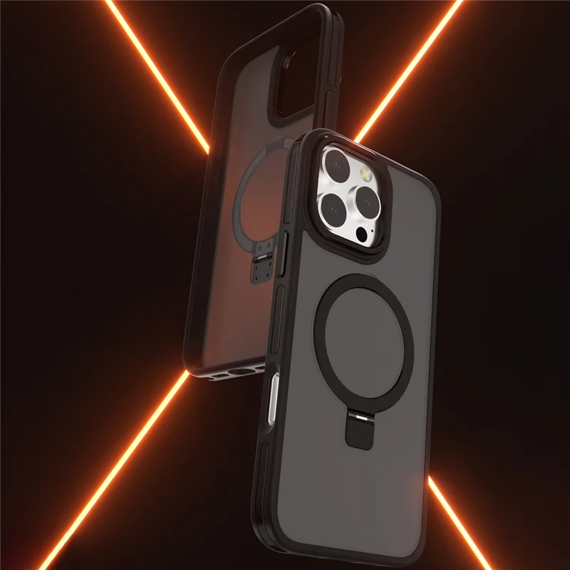 C1 Series For iPhone 16 Pro Max Case Skin Touch TPU+PC Phone Cover Magnetic Kickstand Ring Holder - Negro