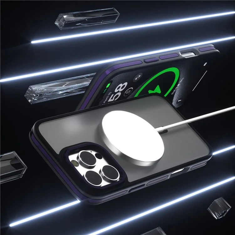 C1 Series For iPhone 16 Pro Max Case Compatible with MagSafe Translucent Matte TPU+PC Phone Cover - Preto