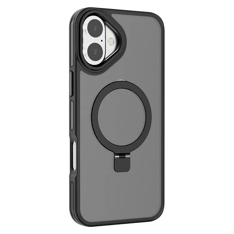 C1 Series For iPhone 16 Magnetic Case TPU+PC Phone Cover Ring Holder Kickstand - Black