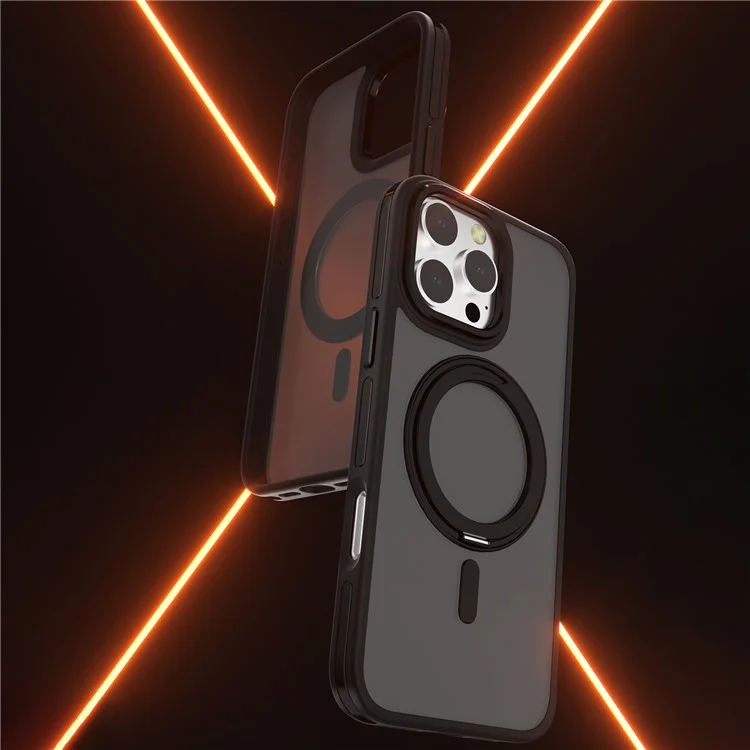 C1-Serie für iPhone 16 Pro Case Matte Transluzente Rückseite TPU+PC Handyhülle Rotierender magnetischer Ständer - Schwarz