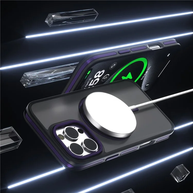 C1-Serie für iPhone 16 Pro Case Matte Transluzente Rückseite TPU+PC Handyhülle Rotierender magnetischer Ständer - Schwarz
