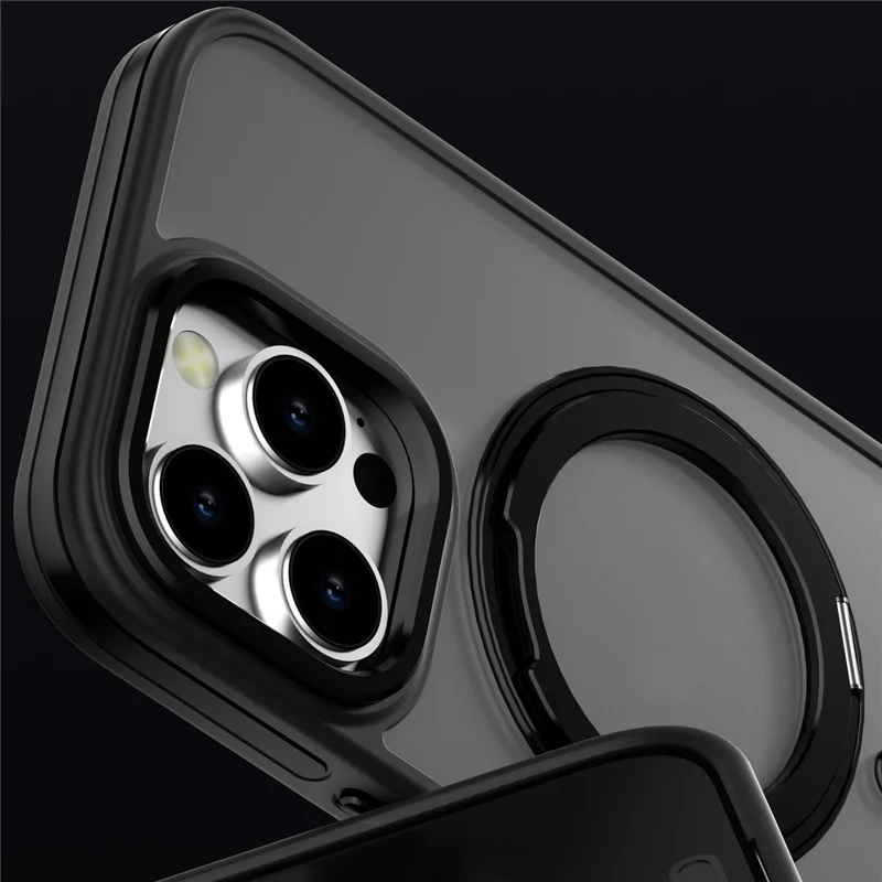 C1 Series For iPhone 16 Pro Case Matte Translucent Back TPU+PC Phone Cover Rotatable Magnetic Kickstand - Dark Purple