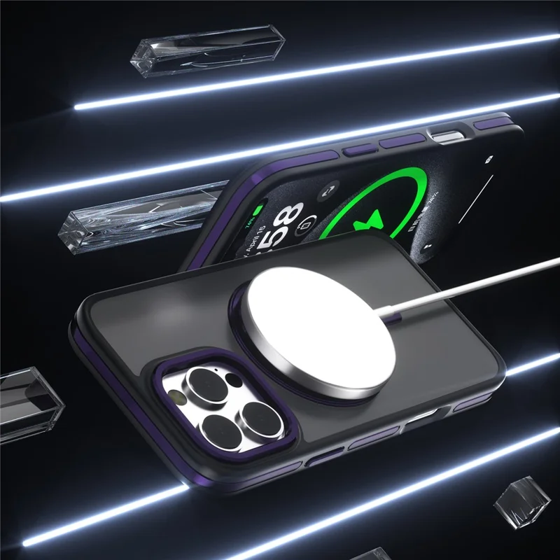 C1 Series For iPhone 16 Pro Case Matte Translucent Back TPU+PC Phone Cover Rotatable Magnetic Kickstand - Dark Purple