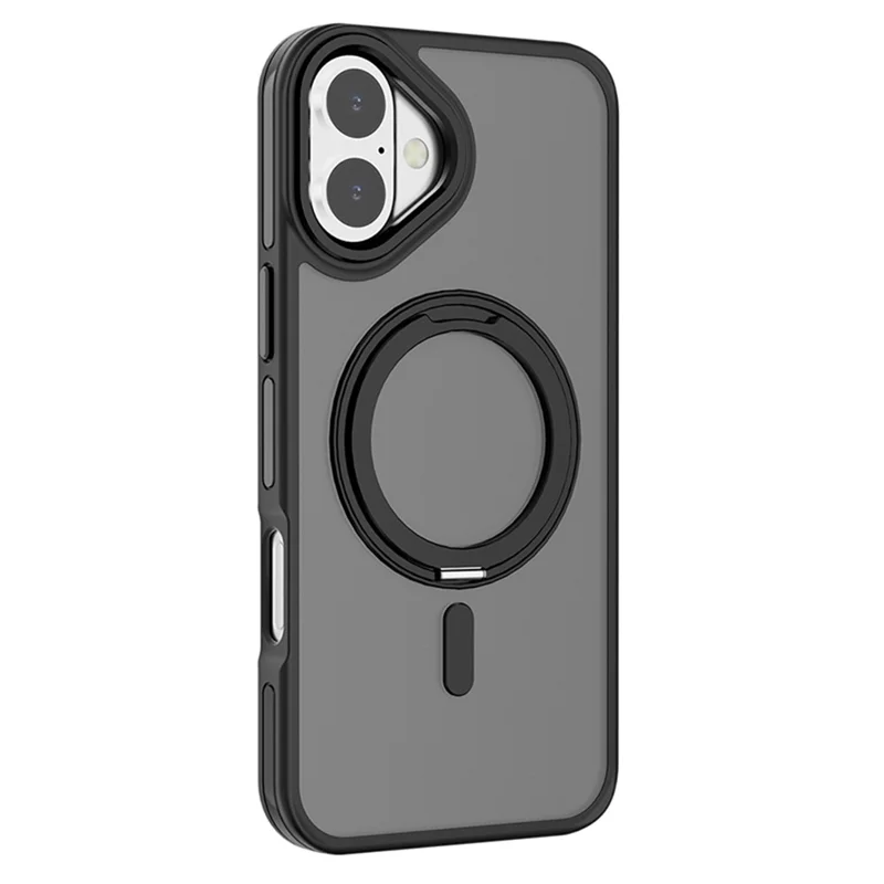 C1 Series For iPhone 16 Magnetic Case TPU+PC Matte Phone Cover Rotatable Ring Holder - Black