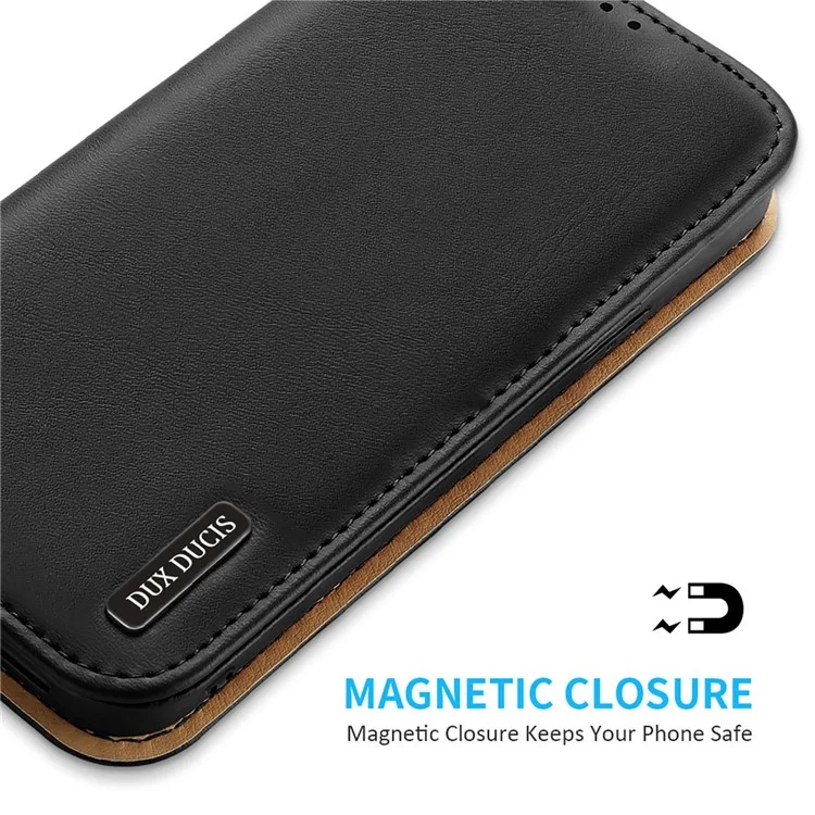 DUX DUCIS Hivo Series Phone Case per iPhone 14 Pro Protezione Completa Custodia in Vera Pelle a Portafoglio con Chiusura Magnetica, Supporto e Blocco RFID - Nero