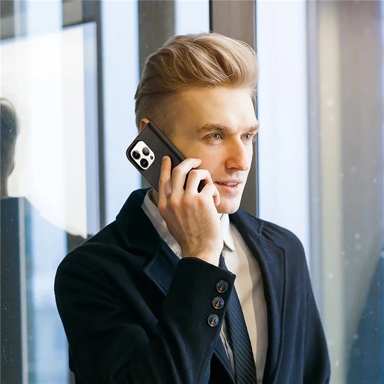 DUX DUCIS Hivo Series Phone Case per iPhone 14 Pro Protezione Completa Custodia in Vera Pelle a Portafoglio con Chiusura Magnetica, Supporto e Blocco RFID - Nero