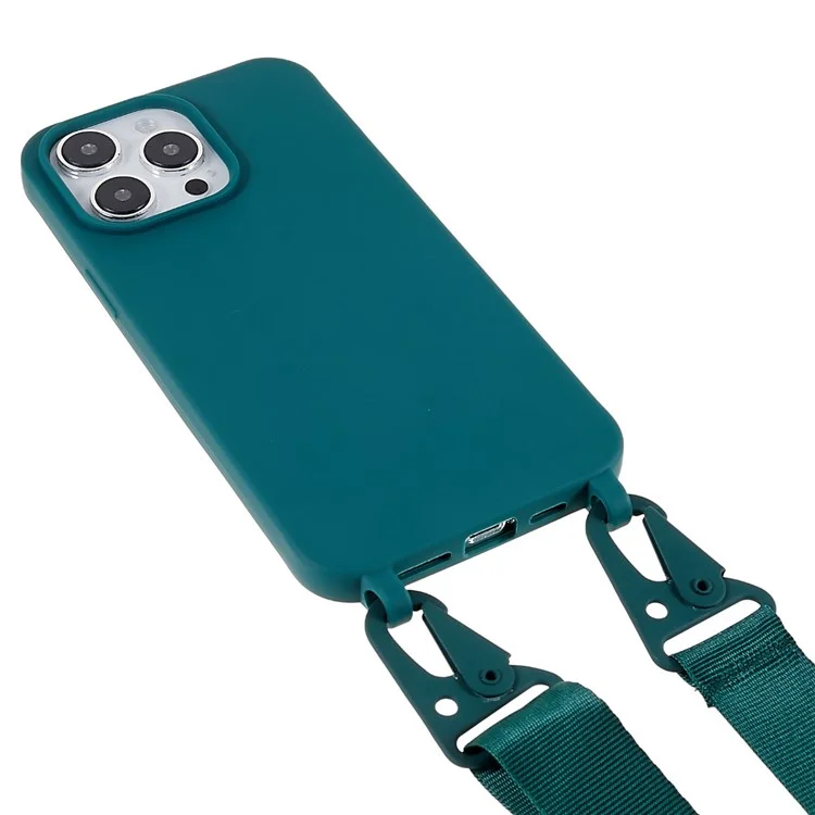Funda de Teléfono con Cordón para iPhone 16 Pro, Tapa TPU Suave Mate - Verde Oscuro